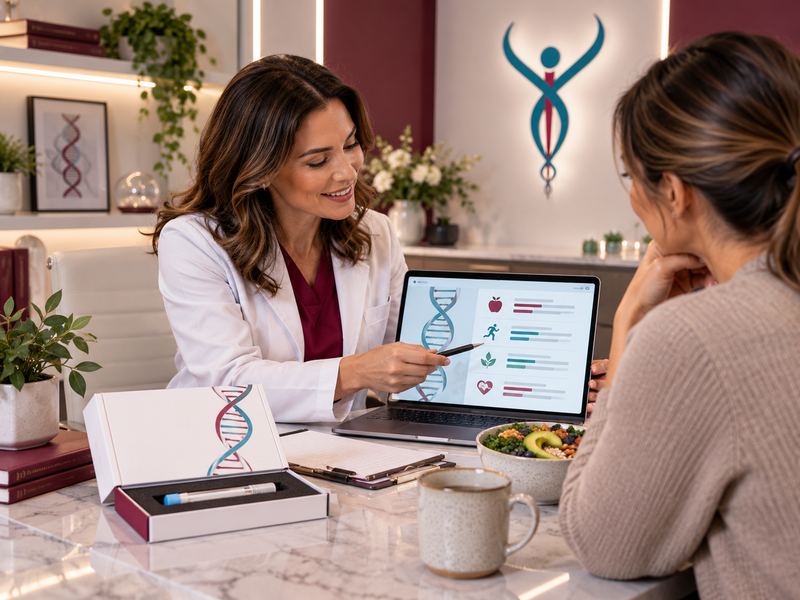 Provider reviewing genetic test results with a patient on a laptop
