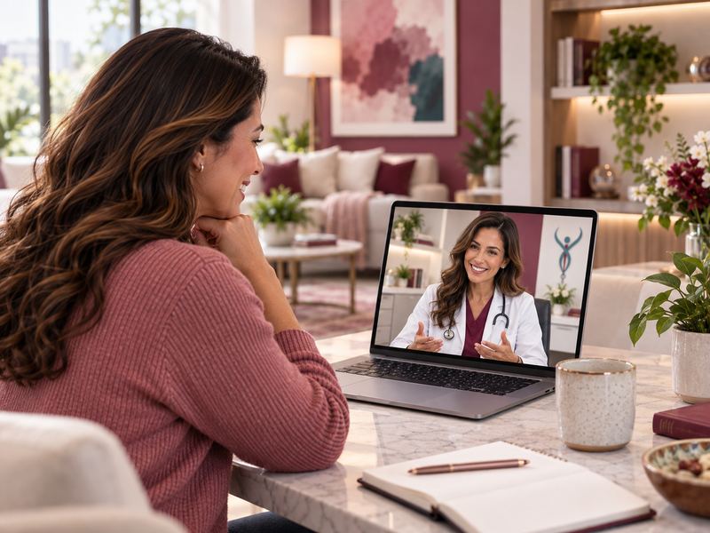 Paciente en casa durante una consulta de telemedicina por video